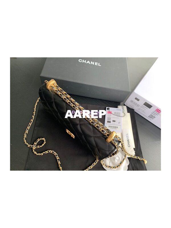 Replica Chanel Calfskin Wallet On Chain WOC with adjustable chain strap AP2289 Black 6