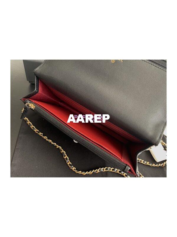 Replica Chanel Calfskin Wallet On Chain WOC with adjustable chain strap AP2289 Black 12