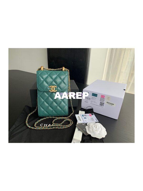 Replica Chanel Phone Clutch With Chain AP2291 Green