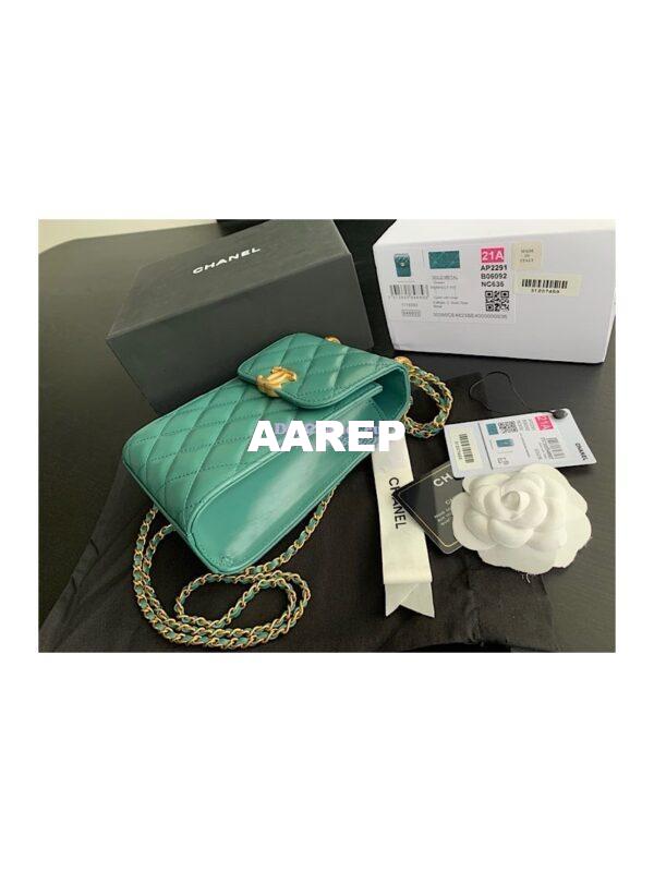 Replica Chanel Phone Clutch With Chain AP2291 Green 2