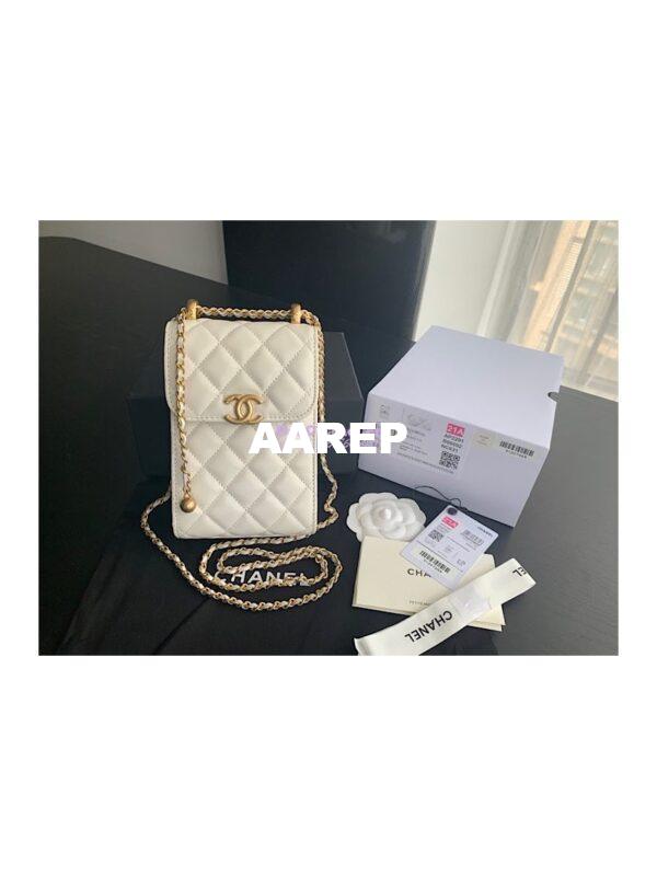 Replica Chanel Phone Clutch With Chain AP2291 White 2