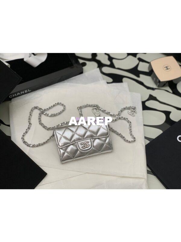 Replica Chanel Classic Belt Bag Metallic Lambskin Silver AP1983 3