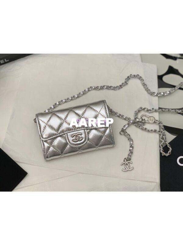 Replica Chanel Classic Belt Bag Metallic Lambskin Silver AP1983 4