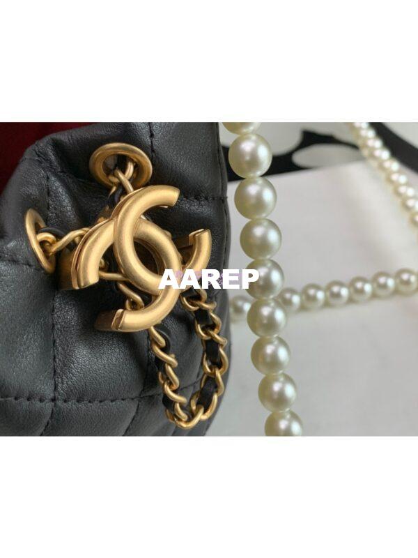 Replica Chanel Pearl Chain Mini Lambskin Drawstring Bag AS2529 Black 6