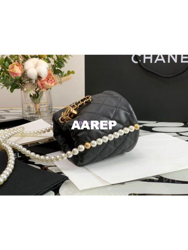Replica Chanel Pearl Chain Mini Lambskin Drawstring Bag AS2529 Black 7