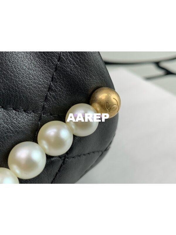Replica Chanel Pearl Chain Mini Lambskin Drawstring Bag AS2529 Black 9
