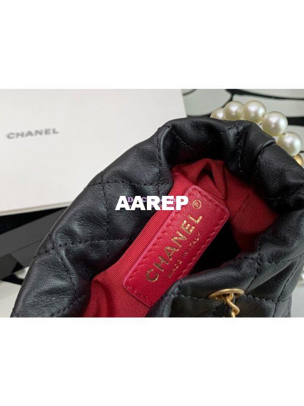Replica Chanel Pearl Chain Mini Lambskin Drawstring Bag AS2529 Black 10