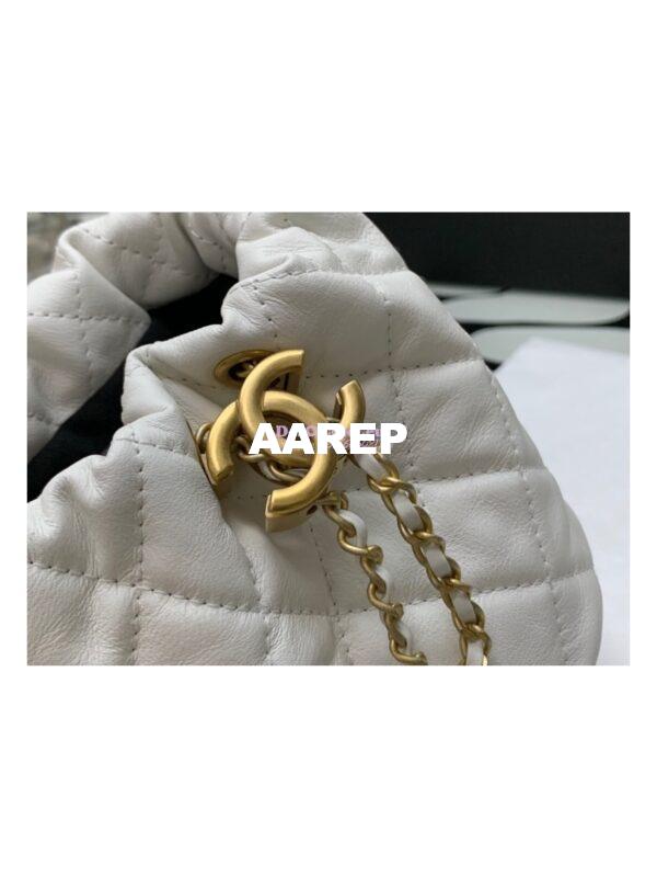 Replica Chanel Pearl Chain Mini Lambskin Drawstring Bag AS2529 White 3