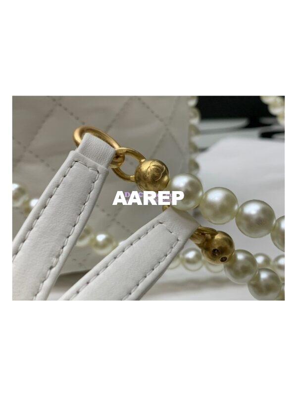 Replica Chanel Pearl Chain Mini Lambskin Drawstring Bag AS2529 White 4