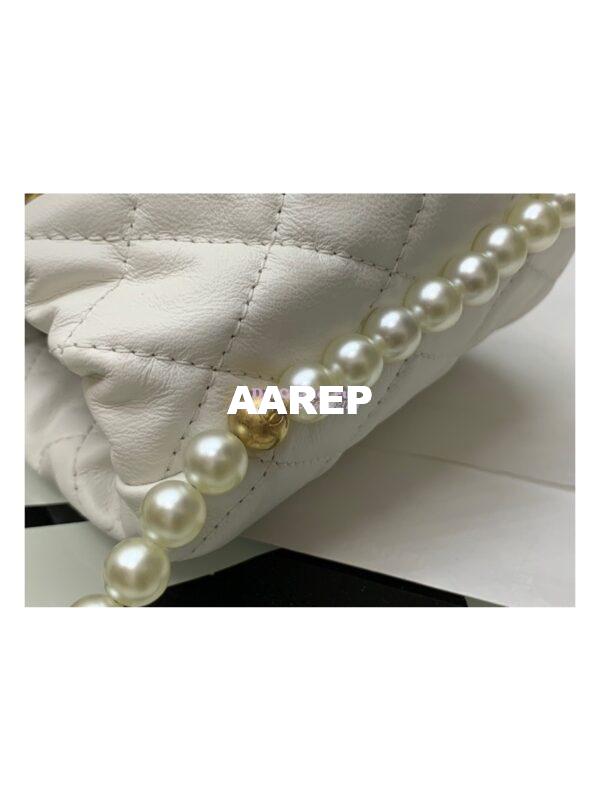 Replica Chanel Pearl Chain Mini Lambskin Drawstring Bag AS2529 White 6