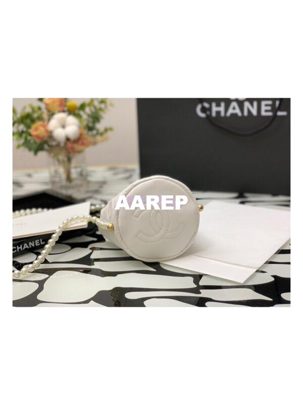 Replica Chanel Pearl Chain Mini Lambskin Drawstring Bag AS2529 White 7