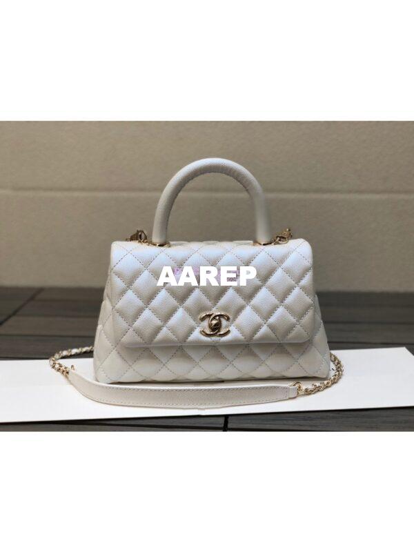 Replica Chanel Coco Iridescent Grained Calfskin Flap Bag with Shining Gold Hardware 92990 92991 White 3