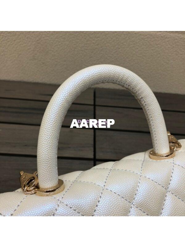 Replica Chanel Coco Iridescent Grained Calfskin Flap Bag with Shining Gold Hardware 92990 92991 White 5