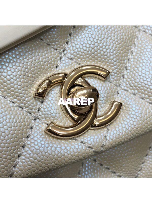 Replica Chanel Coco Iridescent Grained Calfskin Flap Bag with Shining Gold Hardware 92990 92991 White 6