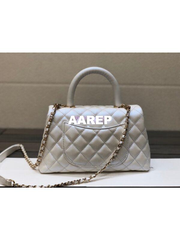 Replica Chanel Coco Iridescent Grained Calfskin Flap Bag with Shining Gold Hardware 92990 92991 White 7