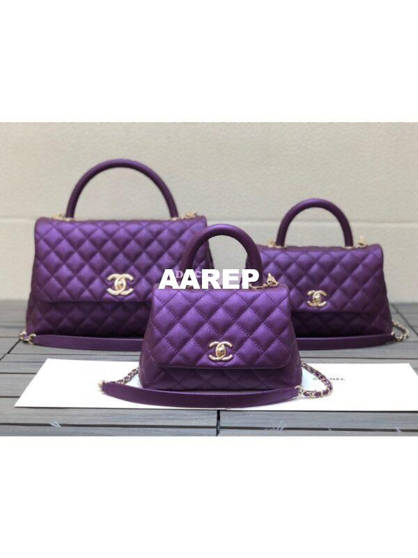 Replica Chanel Coco Iridescent Grained Calfskin Flap Bag with Shining Gold Hardware 92990 92991 Purple 3