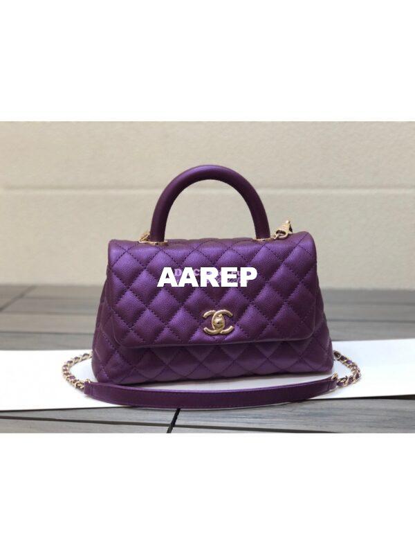 Replica Chanel Coco Iridescent Grained Calfskin Flap Bag with Shining Gold Hardware 92990 92991 Purple 4