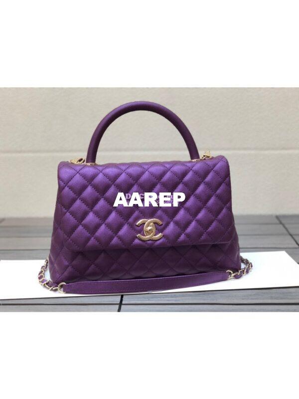 Replica Chanel Coco Iridescent Grained Calfskin Flap Bag with Shining Gold Hardware 92990 92991 Purple 12