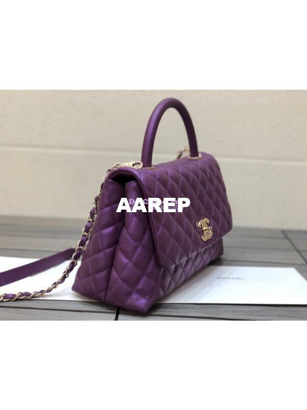 Replica Chanel Coco Iridescent Grained Calfskin Flap Bag with Shining Gold Hardware 92990 92991 Purple 15