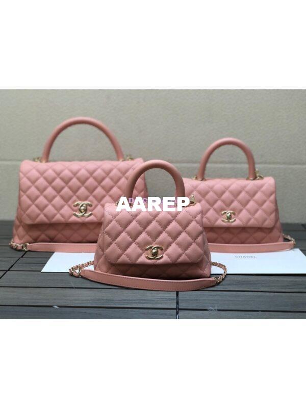 Replica Chanel Coco Grained Calfskin Flap Bag with Shining Gold Hardware 92990 92991 Light Pink 3