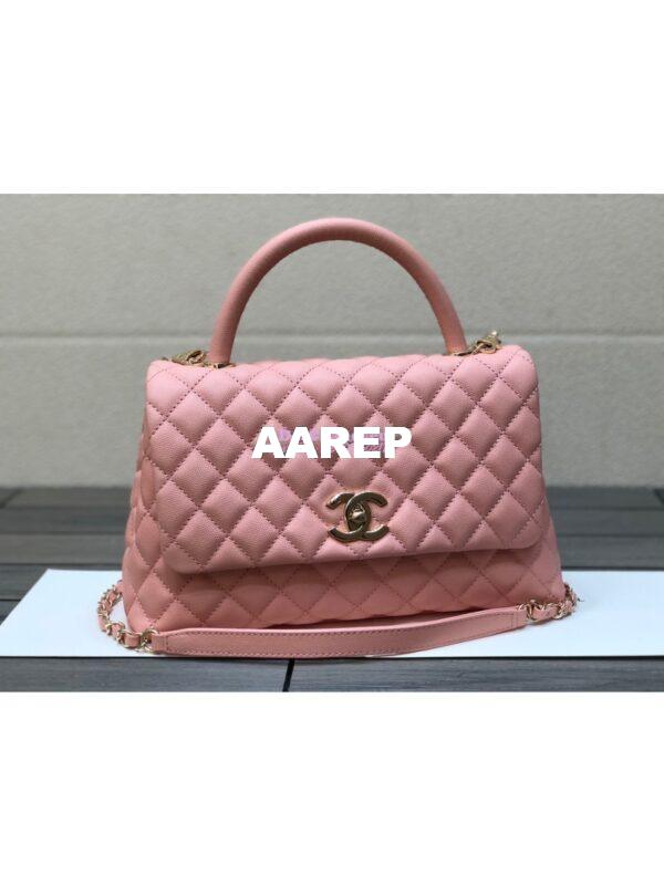 Replica Chanel Coco Grained Calfskin Flap Bag with Shining Gold Hardware 92990 92991 Light Pink 11