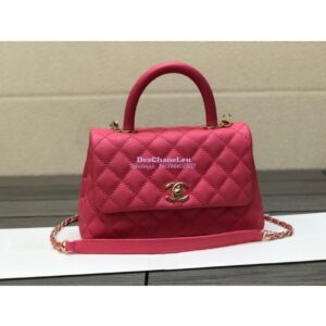 Replica Chanel Coco Grained Calfskin Flap Bag with Shining Gold Hardware 92990 92991 Pink