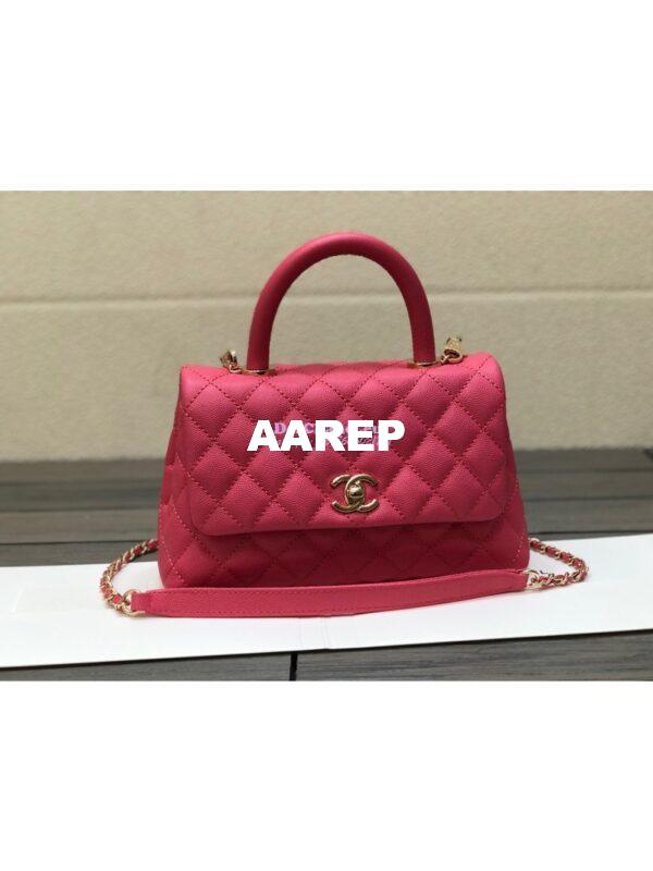 Replica Chanel Coco Grained Calfskin Flap Bag with Shining Gold Hardware 92990 92991 Pink 3
