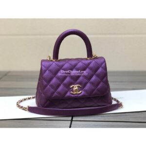 Replica Chanel Mini Coco Handle Bag in Iridescent Grained Calfskin with Shining Gold Hardware AS2215 Purple