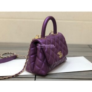 Replica Chanel Mini Coco Handle Bag in Iridescent Grained Calfskin with Shining Gold Hardware AS2215 Purple 2
