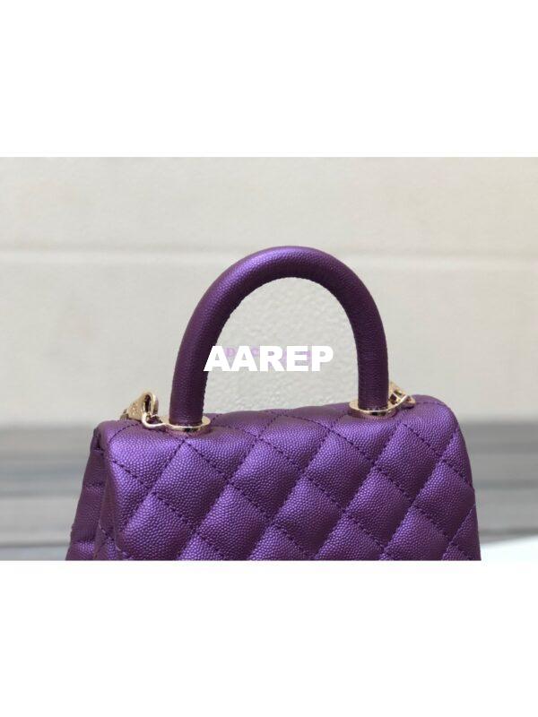 Replica Chanel Mini Coco Handle Bag in Iridescent Grained Calfskin with Shining Gold Hardware AS2215 Purple 5