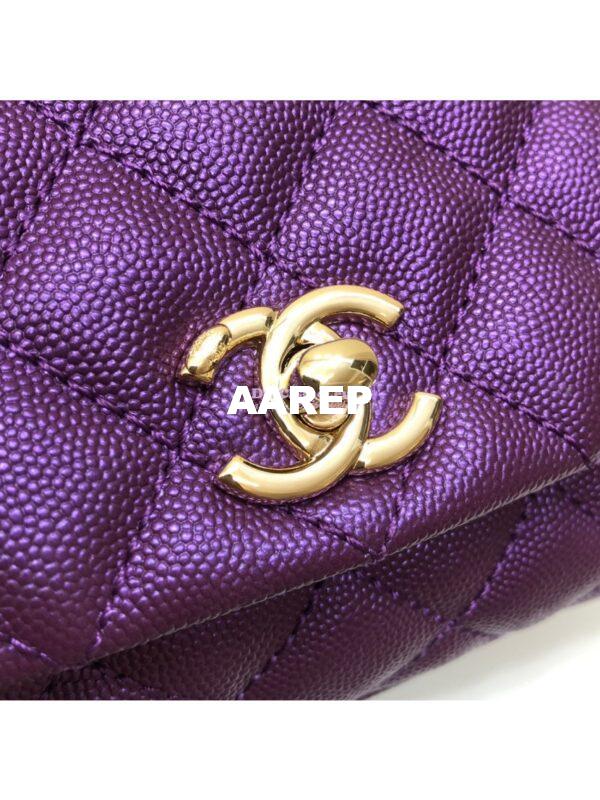 Replica Chanel Mini Coco Handle Bag in Iridescent Grained Calfskin with Shining Gold Hardware AS2215 Purple 6