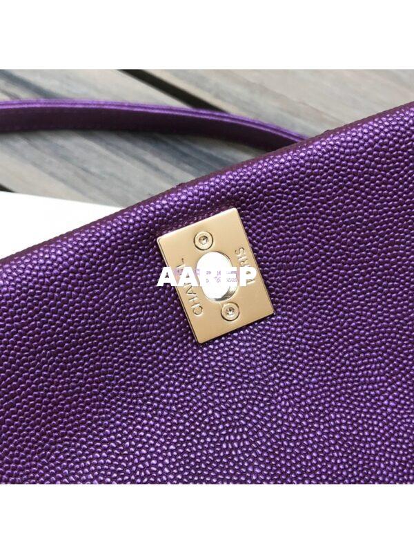 Replica Chanel Mini Coco Handle Bag in Iridescent Grained Calfskin with Shining Gold Hardware AS2215 Purple 7