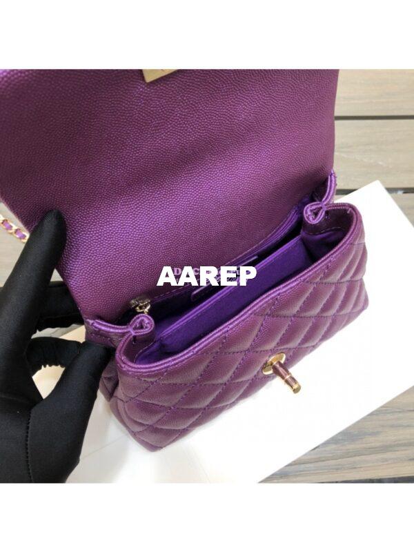 Replica Chanel Mini Coco Handle Bag in Iridescent Grained Calfskin with Shining Gold Hardware AS2215 Purple 8