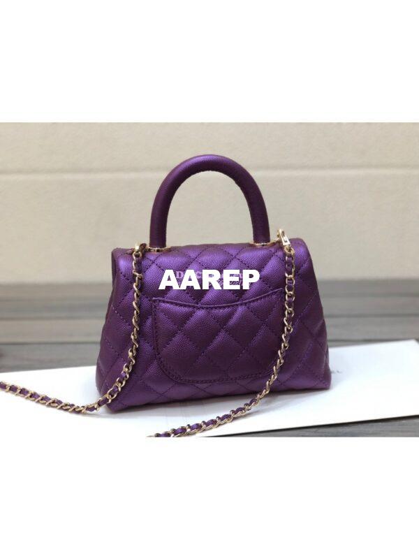 Replica Chanel Mini Coco Handle Bag in Iridescent Grained Calfskin with Shining Gold Hardware AS2215 Purple 10