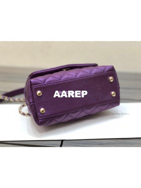 Replica Chanel Mini Coco Handle Bag in Iridescent Grained Calfskin with Shining Gold Hardware AS2215 Purple 11