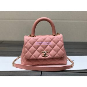Replica Chanel Mini Coco Handle Bag in Grained Calfskin with Shining Gold Hardware AS2215 Light Pink
