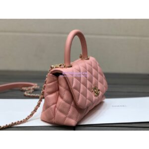 Replica Chanel Mini Coco Handle Bag in Grained Calfskin with Shining Gold Hardware AS2215 Light Pink 2