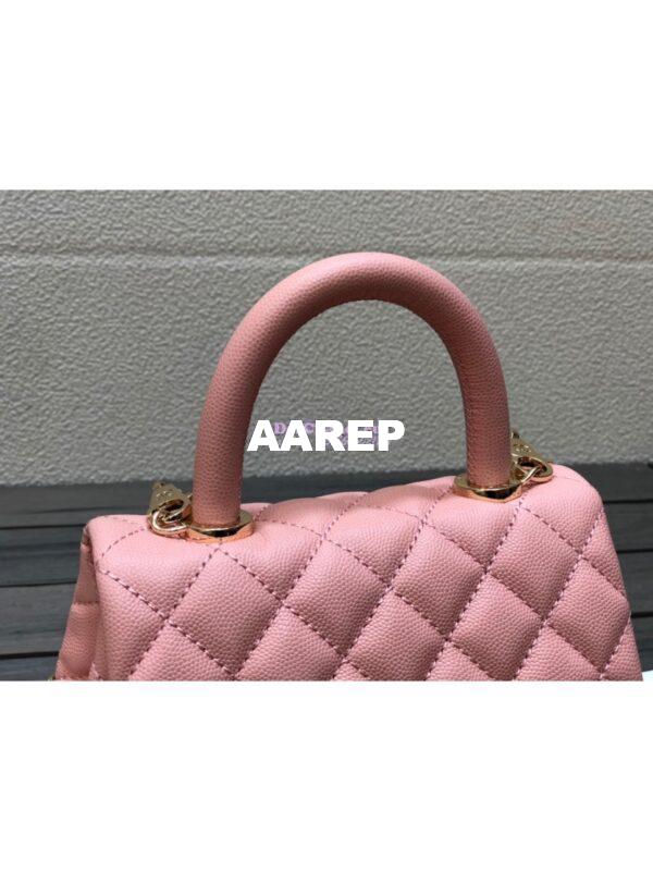 Replica Chanel Mini Coco Handle Bag in Grained Calfskin with Shining Gold Hardware AS2215 Light Pink 6