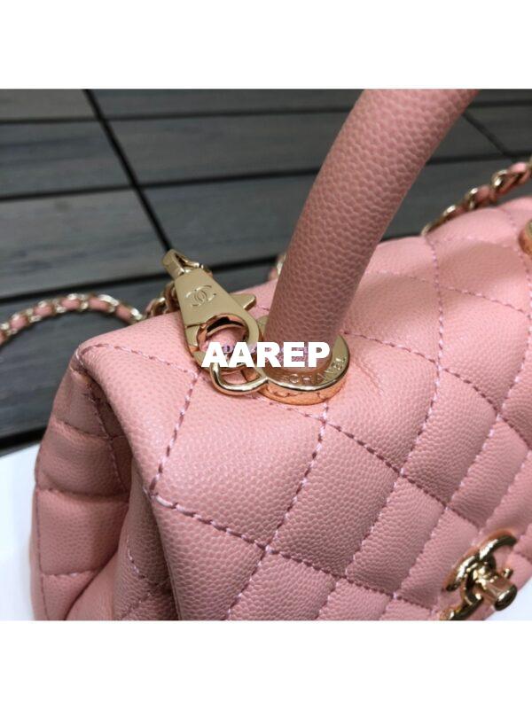 Replica Chanel Mini Coco Handle Bag in Grained Calfskin with Shining Gold Hardware AS2215 Light Pink 7