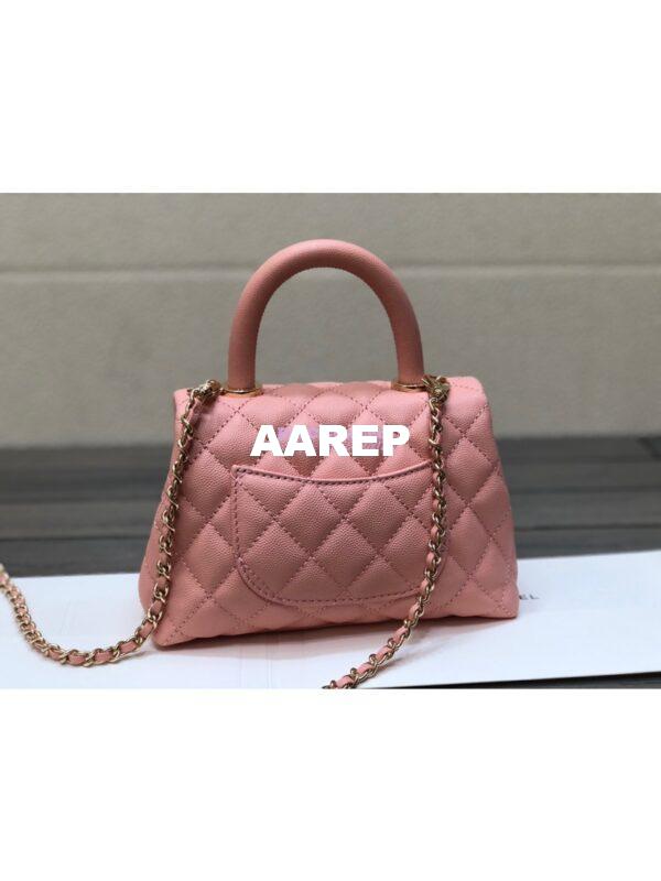 Replica Chanel Mini Coco Handle Bag in Grained Calfskin with Shining Gold Hardware AS2215 Light Pink 10