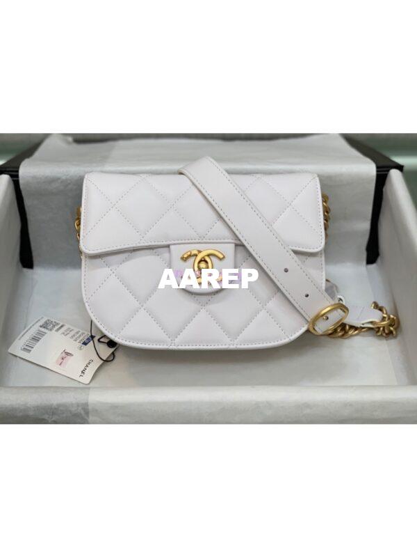 Replica Chanel Mini Round Messenger Bag in White Calfskin AS2484 3