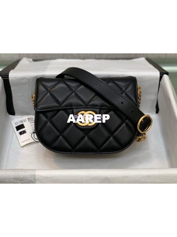 Replica Chanel Mini Round Messenger Bag in Black Calfskin AS2484 3