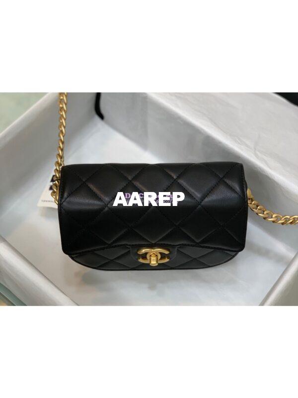 Replica Chanel Mini Round Messenger Bag in Black Calfskin AS2484 5