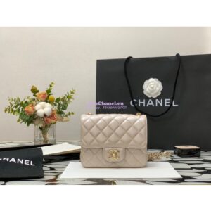 Replica Chanel Mini Classic Flap CF Bag 17cm in Iridescent Lambskin Beige