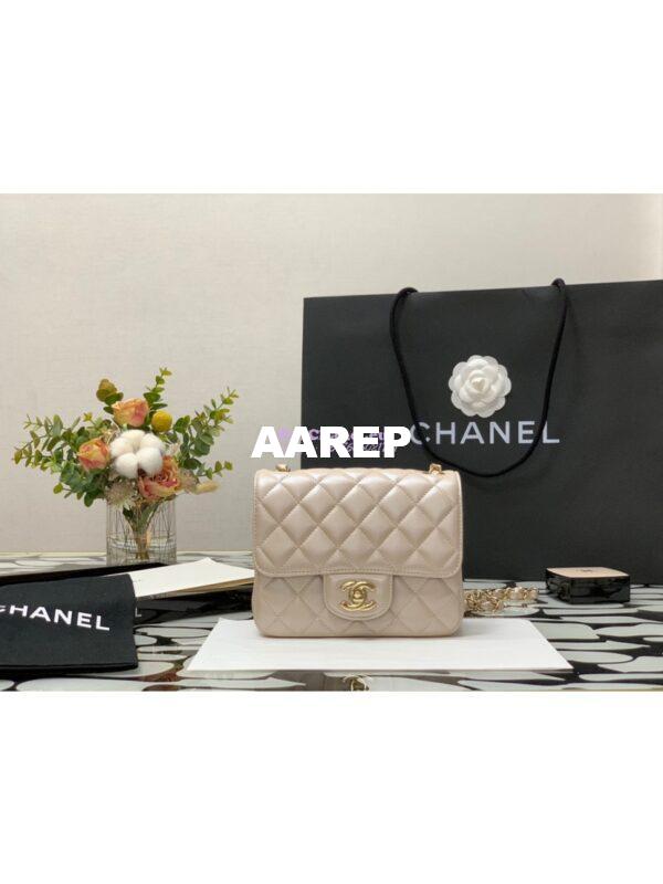 Replica Chanel Mini Classic Flap CF Bag 17cm in Iridescent Lambskin Beige