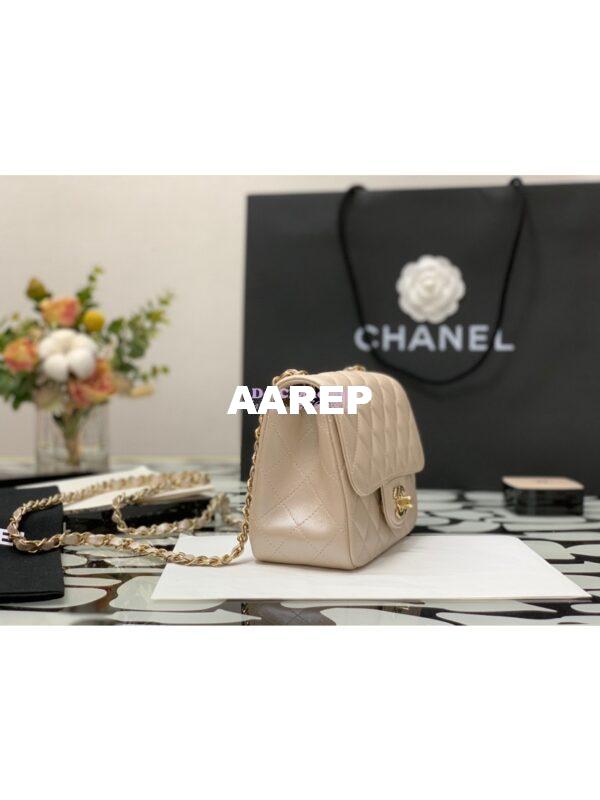 Replica Chanel Mini Classic Flap CF Bag 17cm in Iridescent Lambskin Beige 2