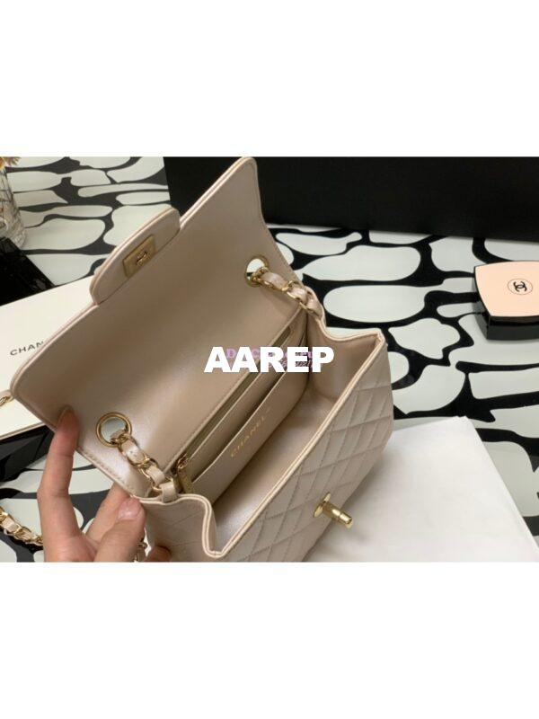 Replica Chanel Mini Classic Flap CF Bag 17cm in Iridescent Lambskin Beige 7