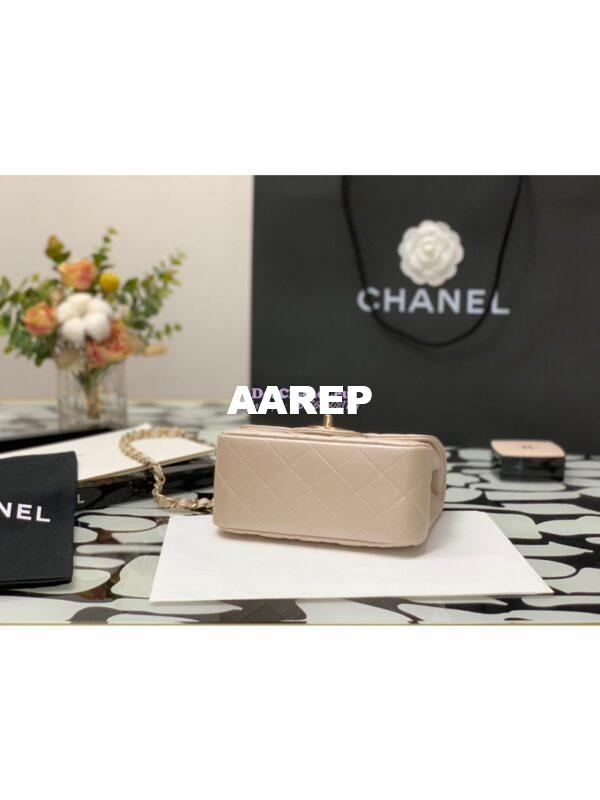 Replica Chanel Mini Classic Flap CF Bag 17cm in Iridescent Lambskin Beige 9