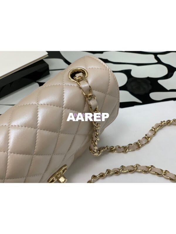 Replica Chanel Quilted Mini Classic Flap CF Bag 20cm in Iridescent Lambskin Beige 4