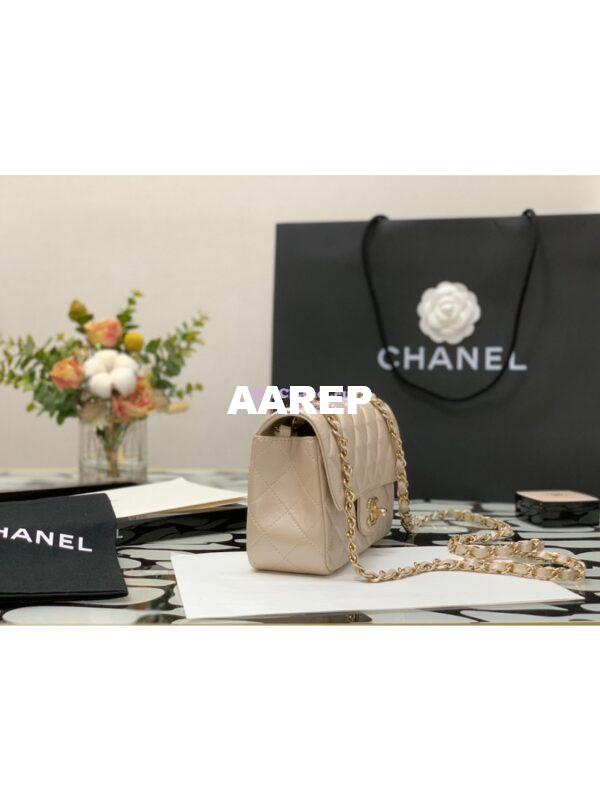Replica Chanel Quilted Mini Classic Flap CF Bag 20cm in Iridescent Lambskin Beige 6
